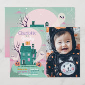 Halloween 1e foto Ghosts House Party spookachtig Kaart (Voorkant / Achterkant)