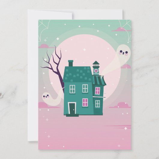 Halloween 1e Meisjes Spokenhuis Feestje Geesten Kaart (Achterkant)