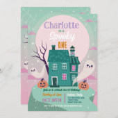 Halloween 1e Meisjes Spokenhuis Feestje Geesten Kaart (Voorkant / Achterkant)