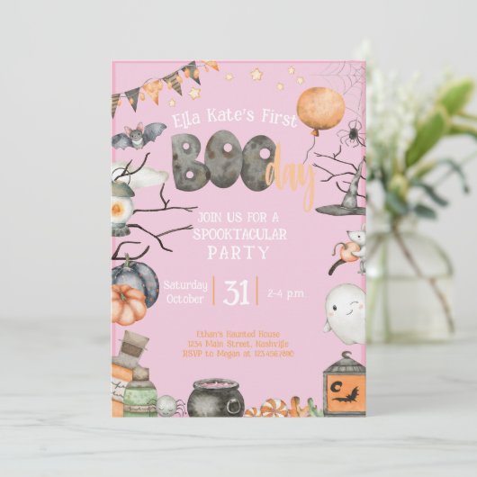 Halloween 1E verjaardag elke leeftijd ROZE Meisje Kaart (Staand voorkant)