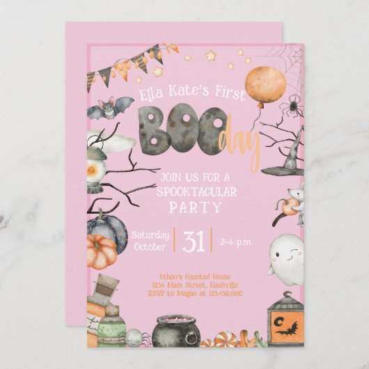 Halloween 1E verjaardag elke leeftijd ROZE Meisje Kaart (Voorkant / Achterkant)