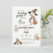 Halloween 1e Verjaardag gans heks uitnodiging (Staand voorkant)