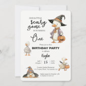 Halloween 1e Verjaardag gans heks uitnodiging (Voorkant)