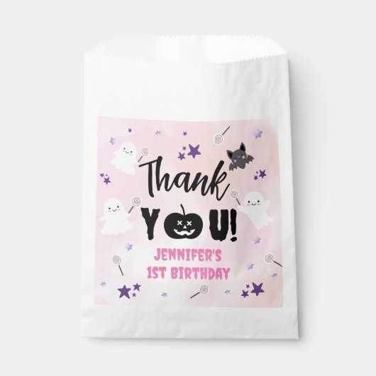 Halloween 1e Verjaardag Party Roze Meisje Schattig Bedankzakje (Voorkant)