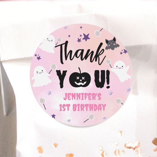 Halloween 1e Verjaardag Party Roze Meisje Schattig Ronde Sticker