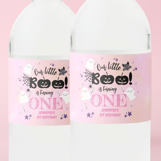 Halloween 1e Verjaardag Party Roze Meisje Schattig Waterfles Etiket