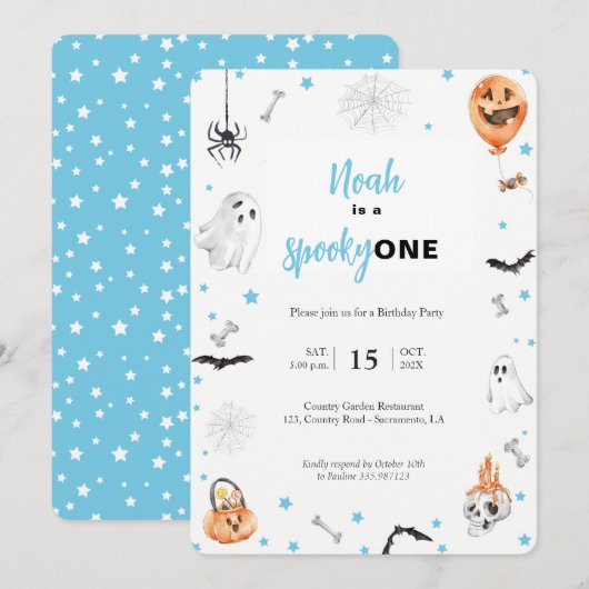 Halloween 1e Verjaardag Roze spooky jongen uitnodi Kaart (Voorkant / Achterkant)