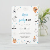 Halloween 1e Verjaardag Roze spooky jongen uitnodi Kaart (Staand voorkant)