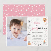 Halloween 1e verjaardag roze spooky meisje foto kaart (Voorkant / Achterkant)