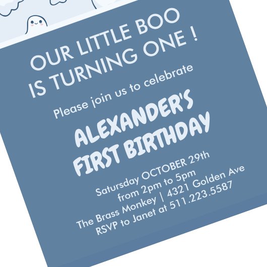 Halloween 1e verjaardag uitnodiging spook oktober