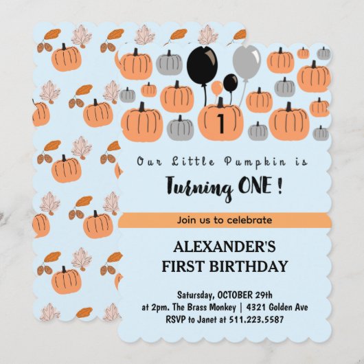 Halloween 1e verjaardag uitnodigingen oktober pomp (Voorkant / Achterkant)