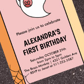 Halloween 1e verjaardag uitnodigingen roze kleine 