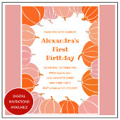 Halloween 1e verjaardag uitnodigingen roze pompoen