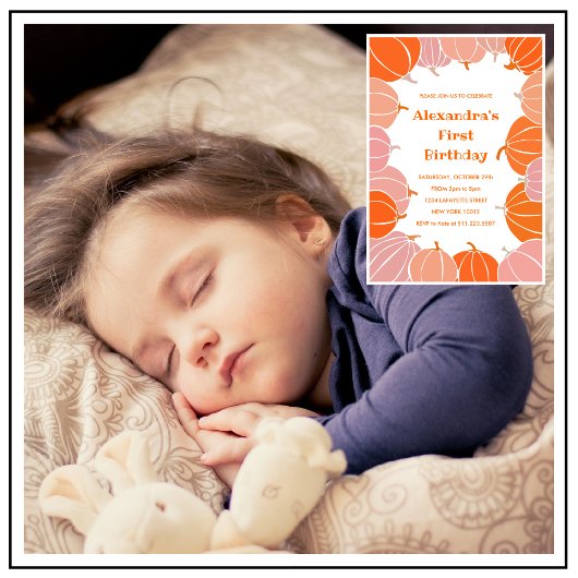 Halloween 1e verjaardag uitnodigingen roze pompoen