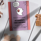 Halloween 1e verjaardag uitnodigingen spook roze