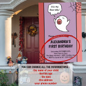 Halloween 1e verjaardag uitnodigingen spook roze