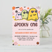 Halloween 1e verjaardag uitnodigingen Spooky one r (Staand voorkant)