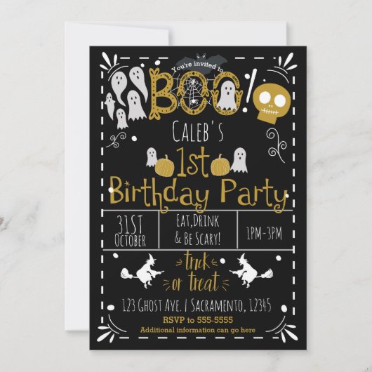 Halloween 1e verjaardagsfeest Modern grillig Kaart (Voorkant)