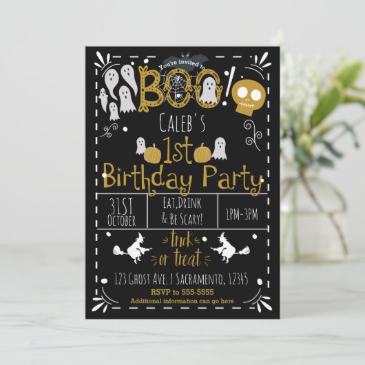 Halloween 1e verjaardagsfeest Modern grillig Kaart (Staand voorkant)