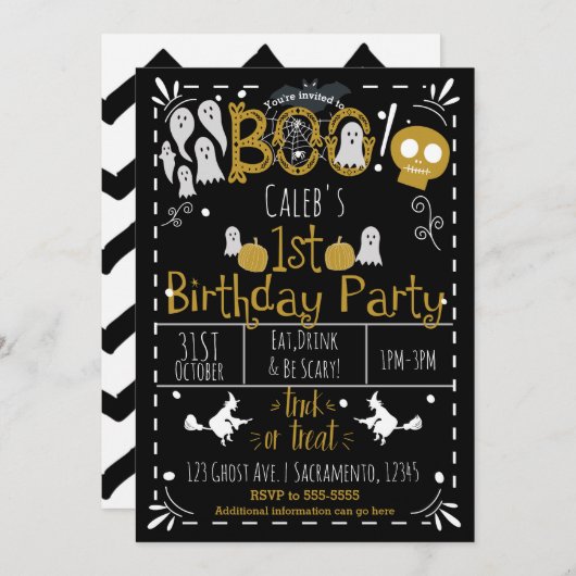 Halloween 1e verjaardagsfeest Modern grillig Kaart (Voorkant / Achterkant)