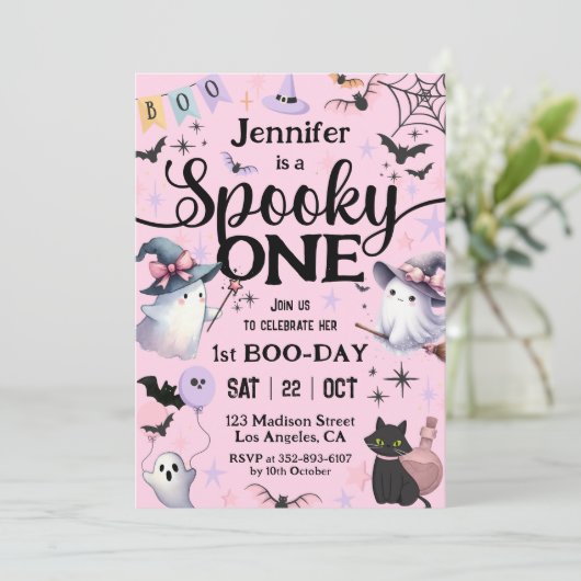 Halloween 1e Verjaardagsfeest Schattige Ghost Spoo Kaart (Staand voorkant)