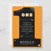 Halloween 1e verjaardagsfeestje griezelige one fot bedankkaart (Voorkant)