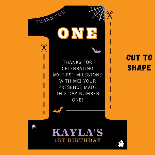 Halloween 1e verjaardagsfeestje griezelige one fot bedankkaart