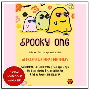 Halloween 1e verjaardagsuitnodiging spooky geesten kaart