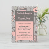 Halloween 1e verjaardagsuitnodigingen herfst pompo kaart (Staand voorkant)