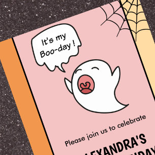 Halloween 1e verjaardagsuitnodigingen roze kleine  kaart