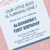 Halloween 1e verjaardagsuitnodigingen roze spookje kaart