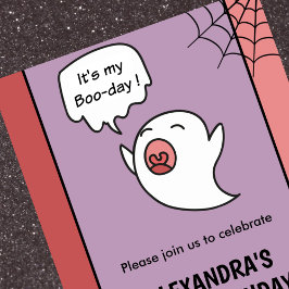 Halloween 1e verjaardagsuitnodigingen spook pink kaart
