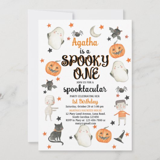 Halloween 1st Birthday Invitation Spooky One Kaart (Voorkant)