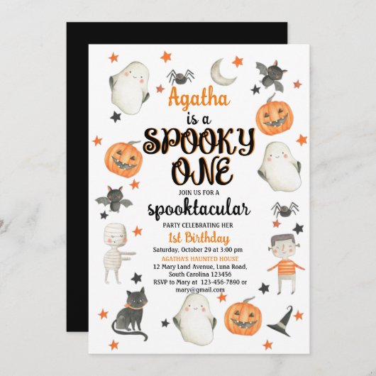 Halloween 1st Birthday Invitation Spooky One Kaart (Voorkant / Achterkant)