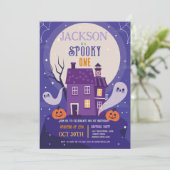 Halloween 1st Ghosts One Blue House-feest achtervo Kaart (Staand voorkant)