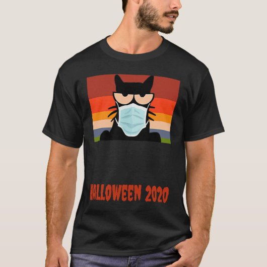 Halloween 2020,  Black Cat with Mask T-shirt (Voorkant)