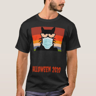Halloween 2020, Zwarte Kat met Masker T-shirt