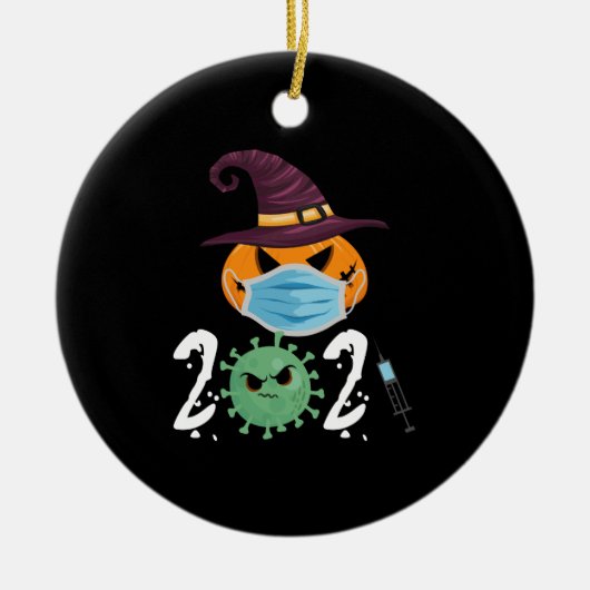 Halloween 2021 Pumpkin Draag Mask Funny Party Keramisch Ornament (Voorkant)