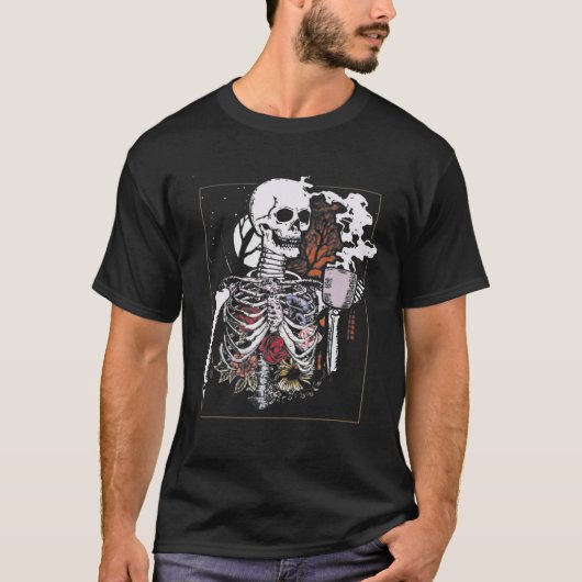 Halloween 2022 Koffie Drink skeletvlek T-shirt (Voorkant)