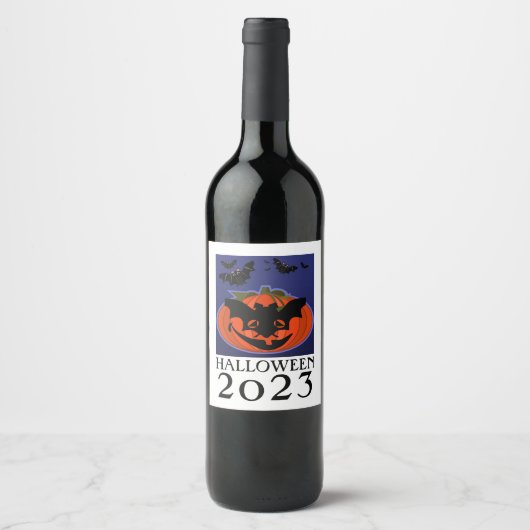 Halloween 2023 Pompoen Dragen Masker Wijn Label Etiket (Voorkant)