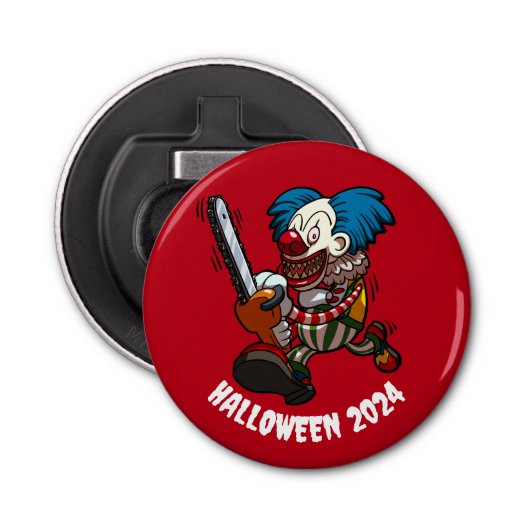 Halloween 2024 Kleurrijke Kettingzaag Clown Cartoo Button Flesopener (Voorkant)
