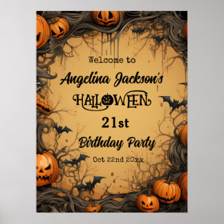 Halloween 21e verjaardagsfeest Pompoen welkom Poster