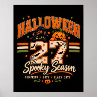 Halloween 27 Griezelig Seizoen Varsity Zwarte Kat Poster