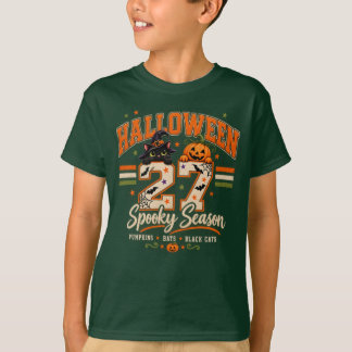 Halloween 27 Griezelig Seizoen Varsity Zwarte Kat T-shirt