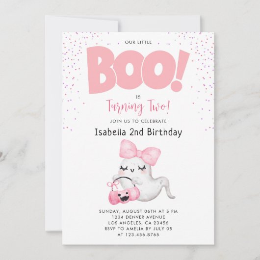Halloween 2e verjaardag Little Boo Two Meisje Roze Kaart (Voorkant)