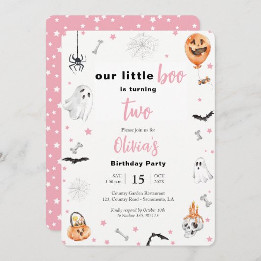 Halloween 2e Verjaardag Roze spookmeisje twee spoo Kaart (Voorkant / Achterkant)