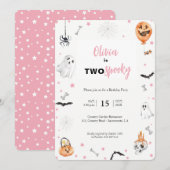 Halloween 2e Verjaardag Roze spookmeisje uitnodigi Kaart (Voorkant / Achterkant)