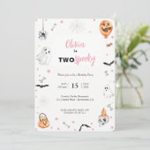 Halloween 2e Verjaardag Roze spookmeisje uitnodigi Kaart (Staand voorkant)