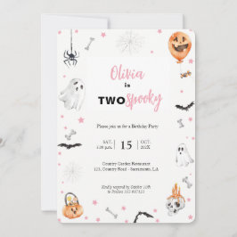 Halloween 2e Verjaardag Roze spookmeisje uitnodigi Kaart