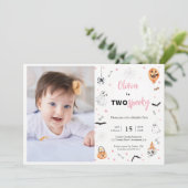 Halloween 2e verjaardag roze spooky meisje foto kaart (Staand voorkant)